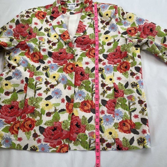Vintage 90s Jacket Blazer Blair Womens 2XL Faux Stitch Floral Open Front Pockets - Picture 8 of 11
